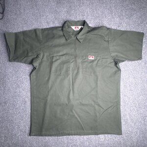 Ben Davis Shirt Mens Large Olive Green Half Zip Work Shirt Short Sleeve Made USA